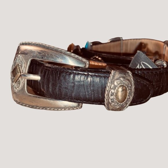 Leather Belt Size 30 Brighton Black Western Gold Silver Accents Buckle Conchos Brighton Women main image 3